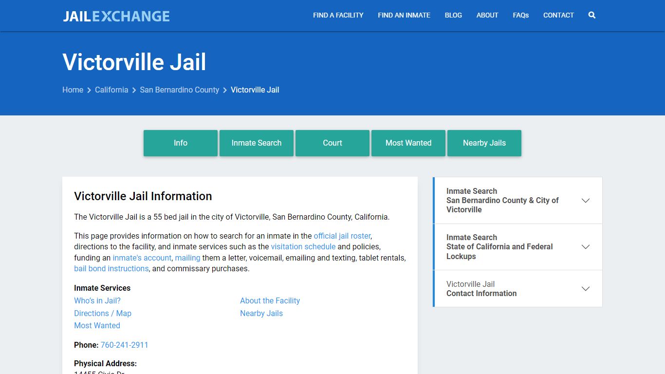 Victorville Jail, CA Inmate Search, Information